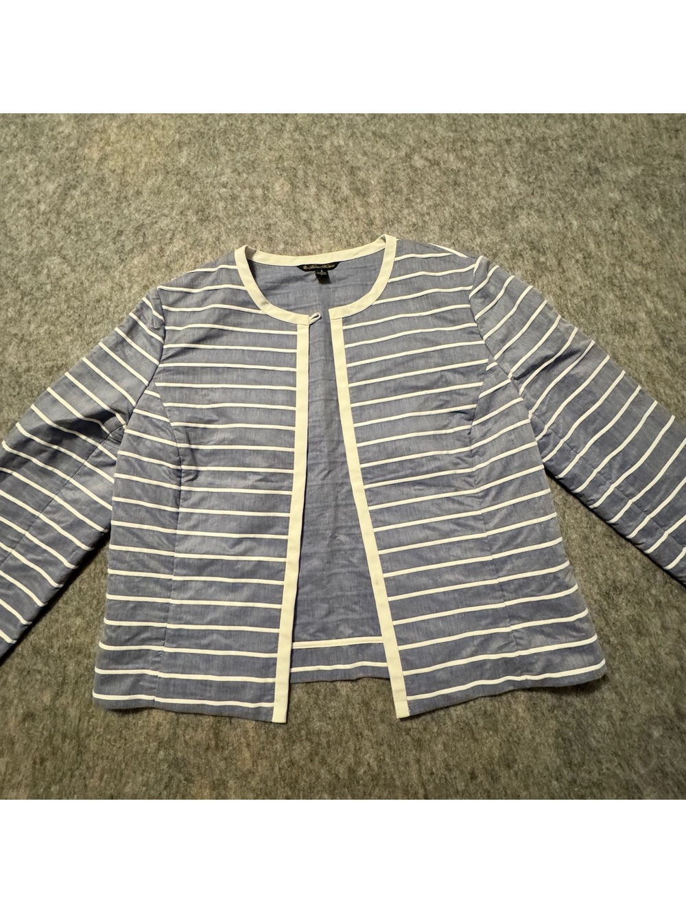 Brooks Brothers 100% Cotton Blue White Striped Open Front Cardigan Jacket 4